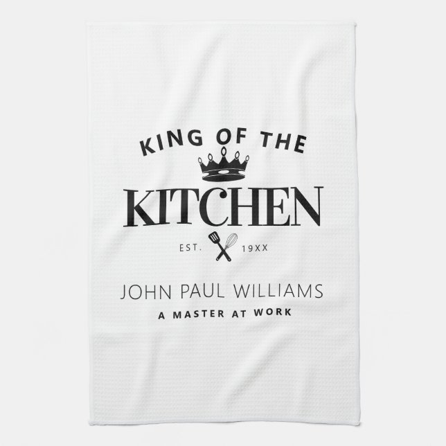 Modern Trendy King of the Kitchen Crown For Men Tea Towel (Vertical)