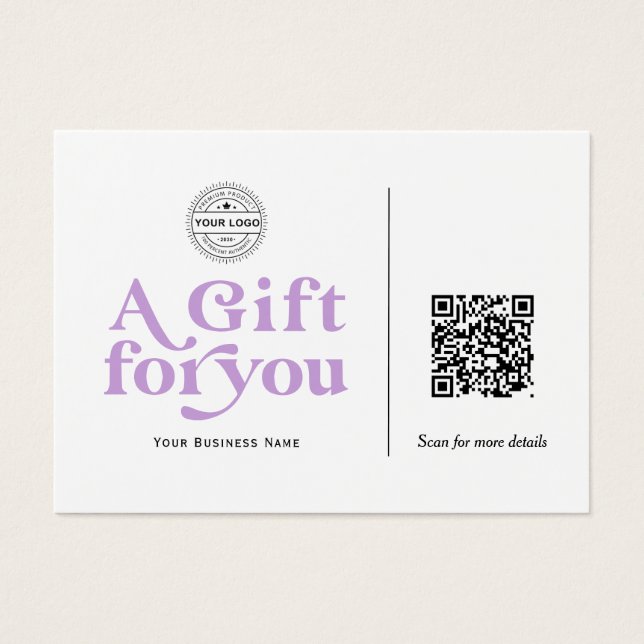Modern Trendy Lavender QR code gift voucher card (Front)