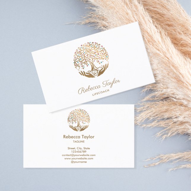 modern trendy life coach tree of life gold yoga  business card (Creator Uploaded)