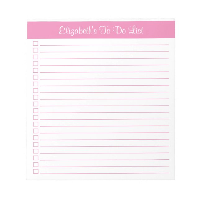 Modern Trendy Light Pink One Column Checklist Notepad (Front)