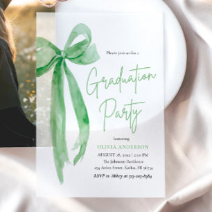 Modern Trendy Lime Green Bow Graduation Party Vellum Invitations