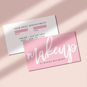 Modern Trendy Makeup Script Appointment Pink Business Card