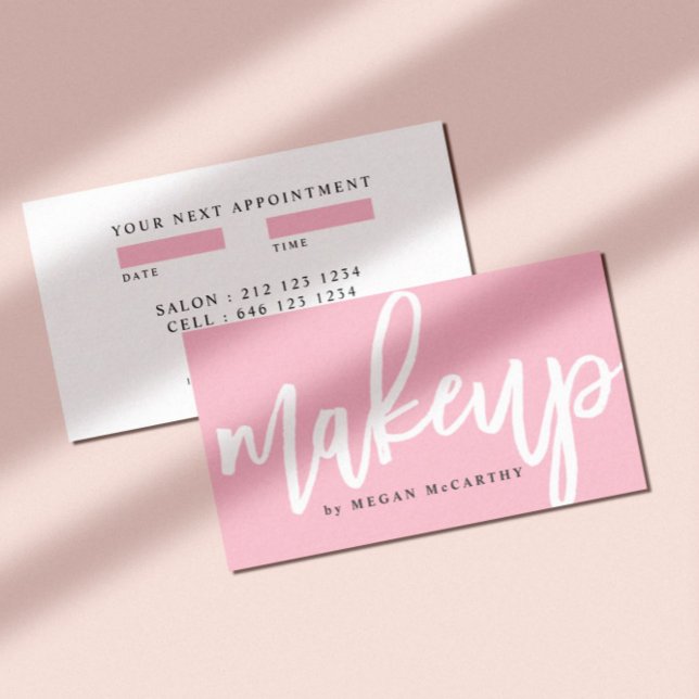 Modern Trendy Makeup Script Appointment Pink Business Card (Creator Uploaded)