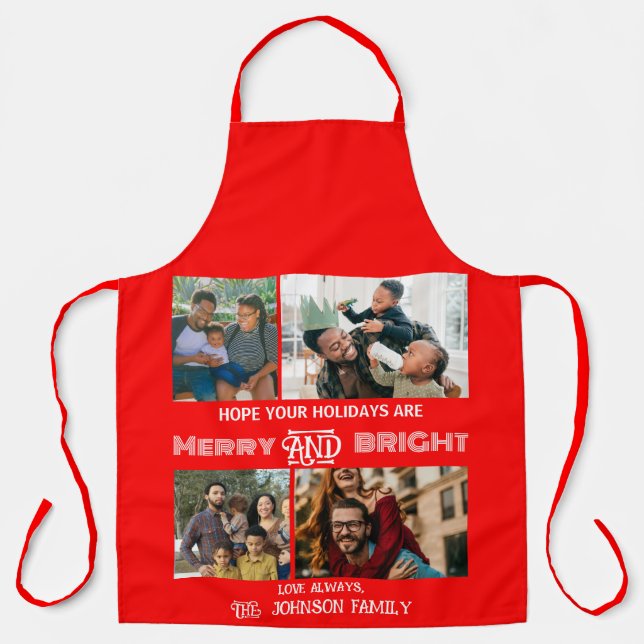 Modern trendy Merry and Bright Family Photo Apron (Front)
