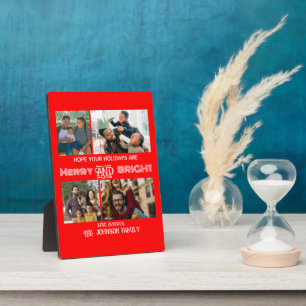 Modern trendy Merry and Bright Family Photo Plaque