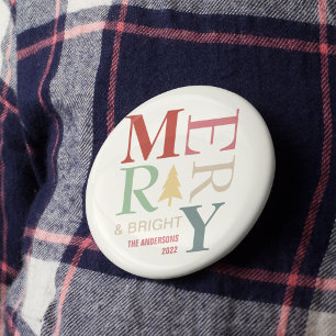 Modern Trendy Merry And Bright Minimalist Colourfu 6 Cm Round Badge