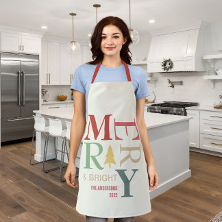 Modern Trendy Merry And Bright Minimalist Colourfu Apron