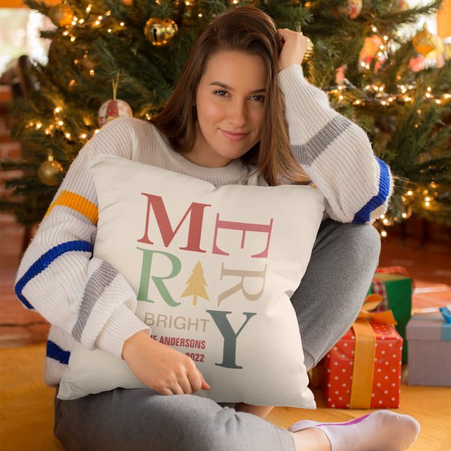 Modern Trendy Merry And Bright Minimalist Colourfu Cushion (Creator Uploaded)