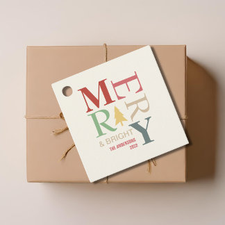 Modern Trendy Merry And Bright Minimalist Colourfu Favour Tags