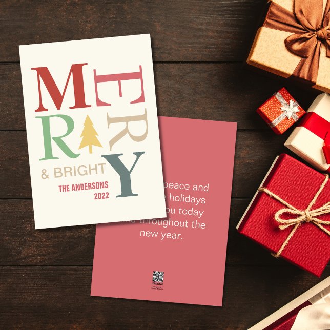 Modern Trendy Merry And Bright Minimalist Colourfu Holiday Card (Creator Uploaded)