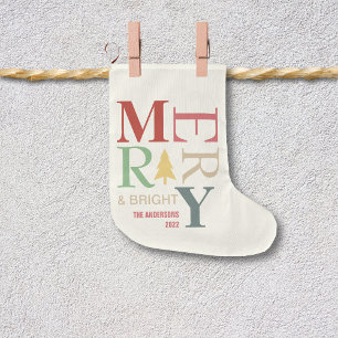 Modern Trendy Merry And Bright Minimalist Colourfu Large Christmas Stocking