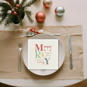 Modern Trendy Merry And Bright Minimalist Colourfu Napkin