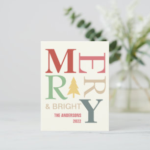 Modern Trendy Merry And Bright Minimalist Colourfu Postcard