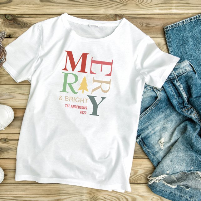 Modern Trendy Merry And Bright Minimalist Colourfu Toddler T-Shirt (Creator Uploaded)