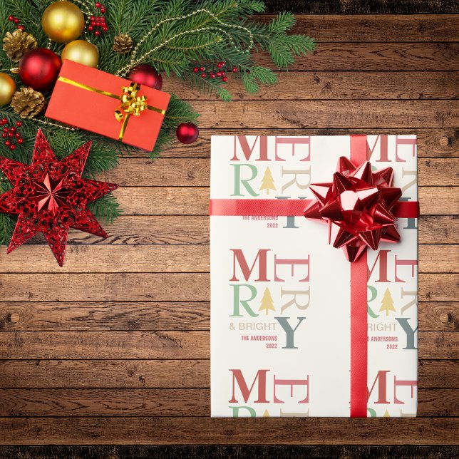 Modern Trendy Merry And Bright Minimalist Colourfu Wrapping Paper (Creator Uploaded)
