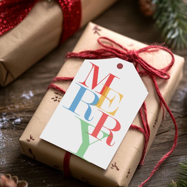 Modern Trendy Merry Bright  Gift Tags (Modern Trendy Merry Colorful Gift tag for Christmas Holidays)