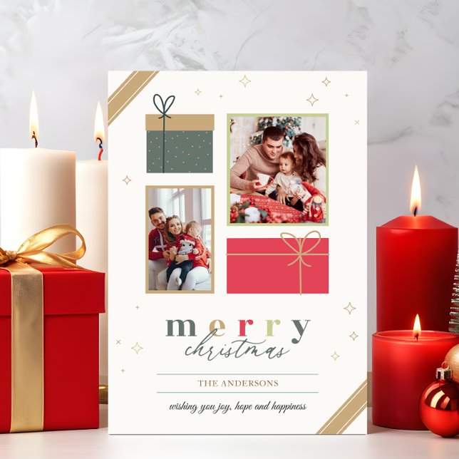 Modern Trendy Merry christmas 2 photos  Holiday Card (Creator Uploaded)