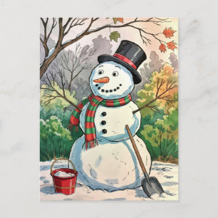 Modern Trendy Merry Christmas Snowman Holiday Postcard