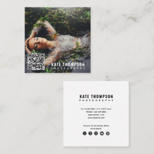 Modern Trendy Minimal Photo QR Code Social Media Square Business Card
