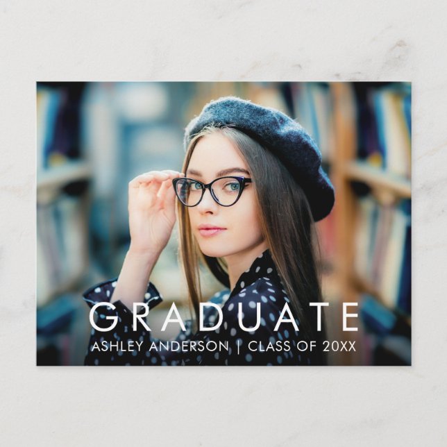 Modern Trendy Minimalist Graduation Photo Invitation Postcard (Front)