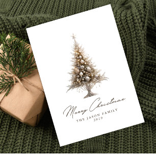 Modern Trendy Minimalist Merry Christmas Photo Hol Holiday Card