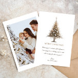 Modern Trendy Minimalist Merry Christmas Photo Holiday Card<br><div class="desc">Elegant snow covered xmas tree card...  Photo at the back</div>