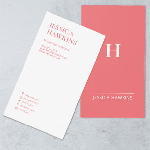 Modern Trendy Modern Monogram Social Media Coral Business Card