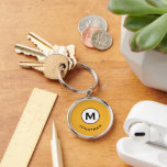 Modern Trendy Monogram  Key Ring<br><div class="desc">Minimal monogrammed round keychain feature a bright mustard yellow background with your initial in a black and white monogram medallion with and name in classic block typography in white for a simple trendy professional look.</div>