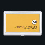 Modern Trendy Mustard Yellow Business Card Holder<br><div class="desc">Modern trendy mustard yellow design with simple black and white monogram medallion with personalised name and title or custom text below in classic block typography on a solid bright mustard yellow background. Personalise for your custom use.</div>