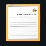 Modern Trendy Mustard Yellow Lined Notepad<br><div class="desc">A modern lined notepad with a stylish design in a trendy bright mustard yellow color palette. Custom monogram initial and name on a simple white background,  framed by a bright mustard yellow border. Personalize using the fields provided or use the 'message' button to contact the designer for help.</div>
