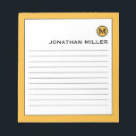 Modern Trendy Mustard Yellow Lined Notepad<br><div class="desc">A modern lined notepad with a stylish design in a trendy bright mustard yellow color palette. Custom monogram initial and name on a simple white background,  framed by a bright mustard yellow border. Personalize using the fields provided or use the 'message' button to contact the designer for help.</div>