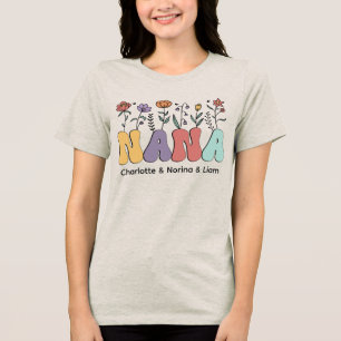 Modern & Trendy Nana Floral  Personalised Names Tri-Blend Shirt