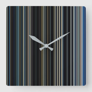 Modern Trendy Navy and Gold Multicolor Stripes Square Wall Clock