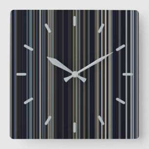 Modern Trendy Navy and Gold Multicolor Stripes Square Wall Clock