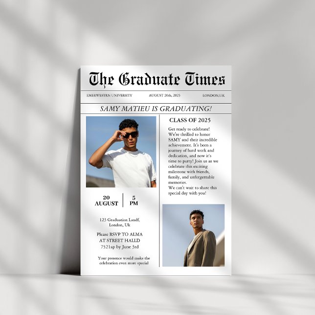 Modern Trendy newspaper photo graduation  Invitation (Creator Uploaded)