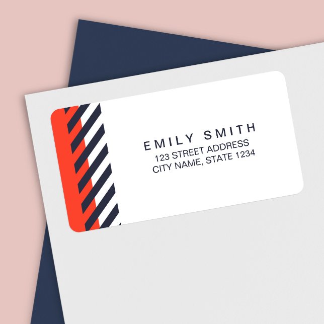 Modern Trendy Orange and Dark Blue Stripes Address Label (Creator Uploaded)