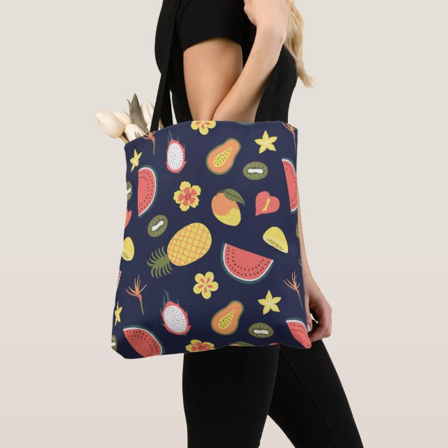 Modern trendy pattern pineapples fruit watermelon  tote bag (Close Up)