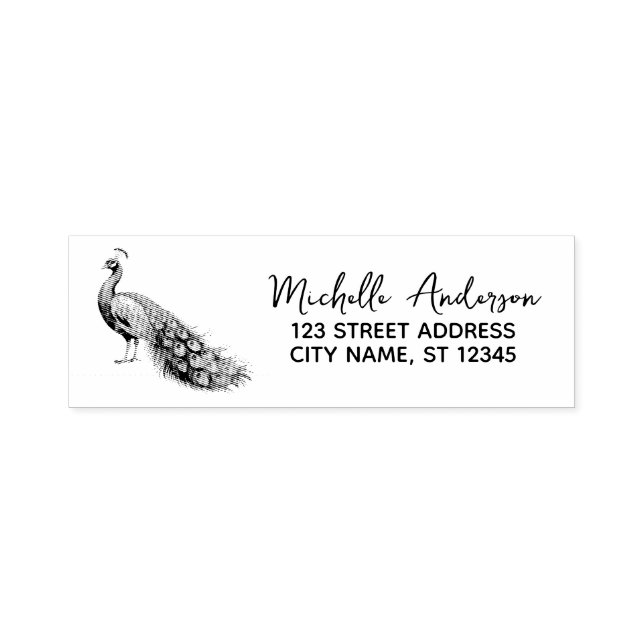Modern Trendy Peacock Return Address Self-inking Stamp (Design)