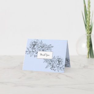 Modern Trendy Pencil Drawing Light Blue Thank You Card