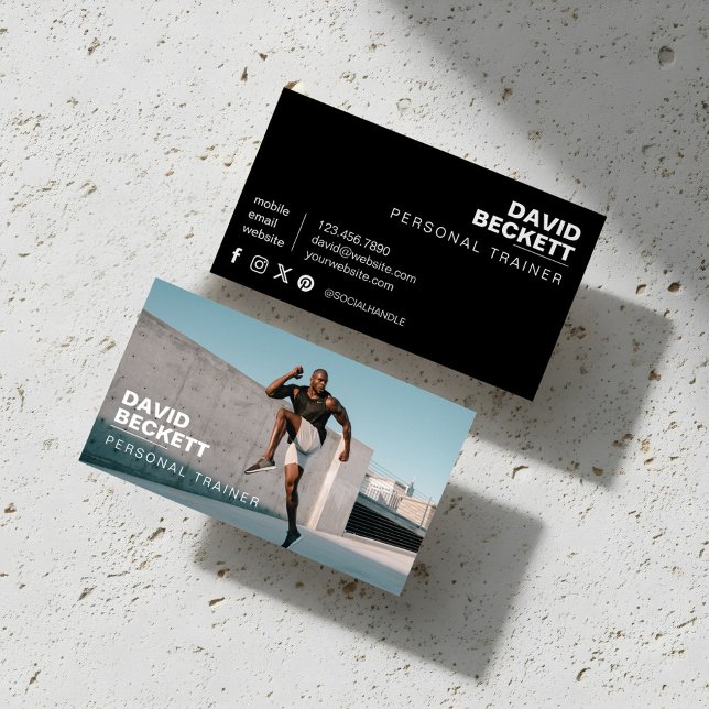 Modern & Trendy Personal Trainer Fitness Photo Business Card (Modern & Trendy Personal Trainer Fitness Photo Business Card)