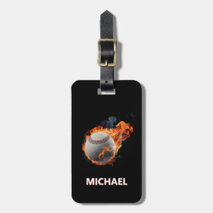 Modern Trendy Personalised baseball ball with fire Luggage Tag