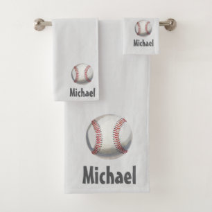 Modern Trendy Personalised Baseball Sports Bath Towel Set