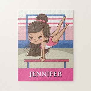 Modern Trendy Personalised Gymnastics Gymnast Jigsaw Puzzle