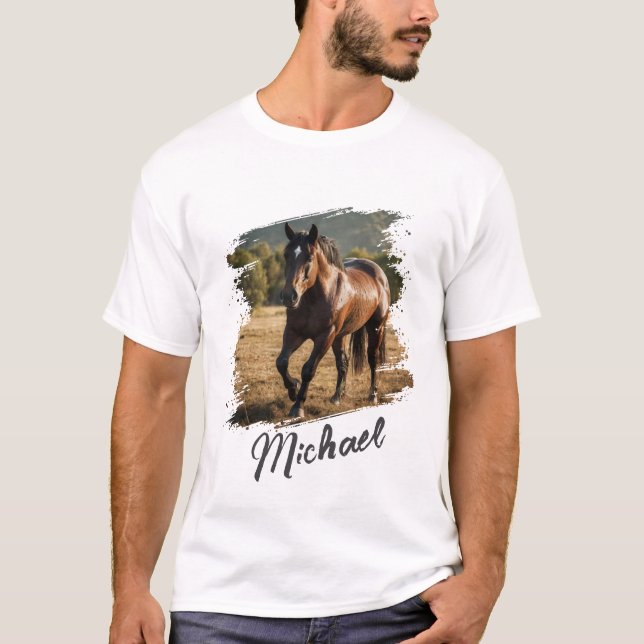 Modern Trendy Personalised Horse Photo and Text    T-Shirt (Front)