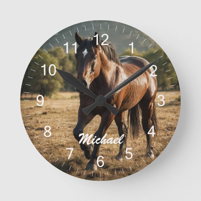 Modern Trendy Personalised Photo Horse Lover  Round Clock (Front)
