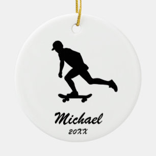 Modern Trendy Personalised skateboarder Ceramic Tree Decoration