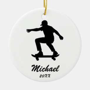 Modern Trendy Personalised skateboarder Ceramic Tree Decoration