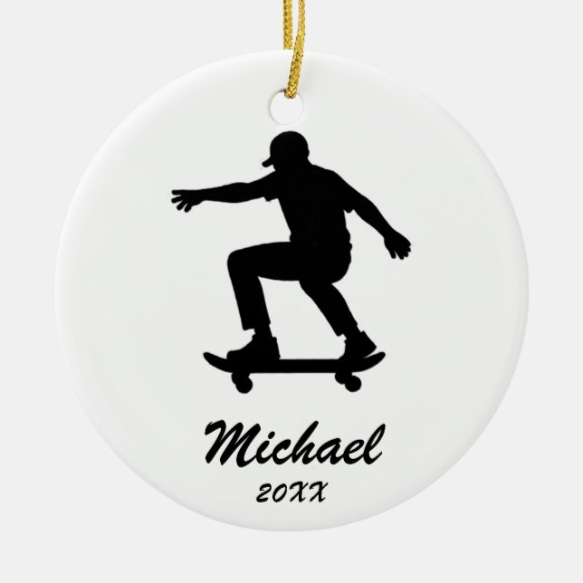 Modern Trendy Personalised skateboarder            Ceramic Tree Decoration (Front)