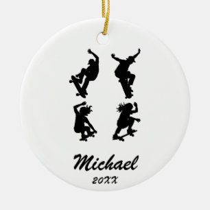 Modern Trendy Personalised skateboarder Ceramic Tree Decoration