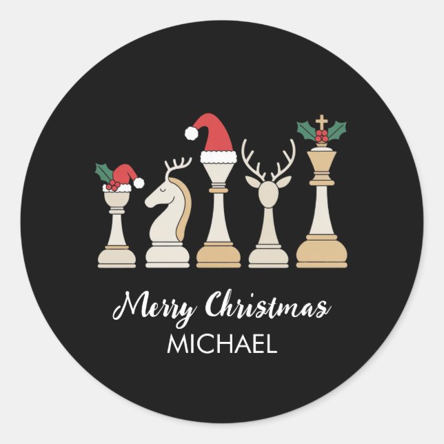 Modern Trendy Personalized Chess Pieces Christmas  Classic Round Sticker (Front)